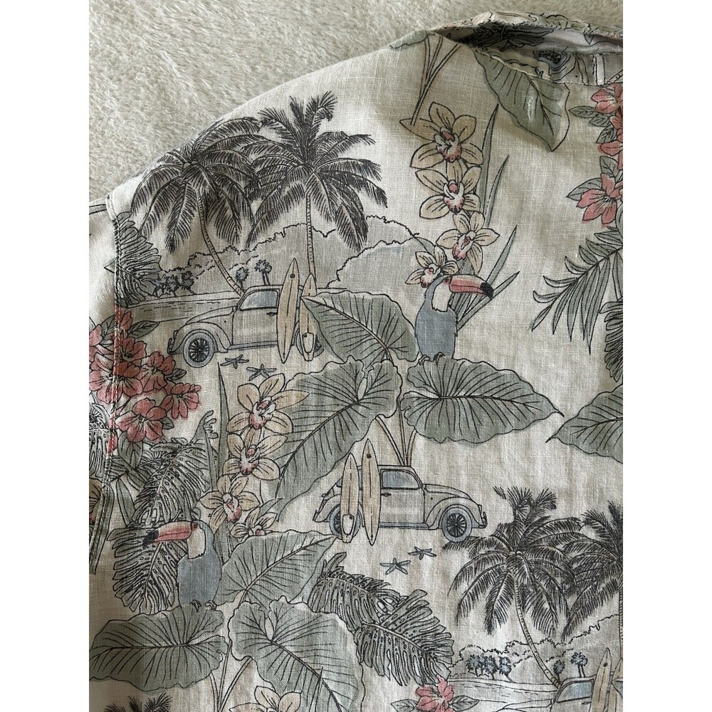 C&C California 100% Linen Top Hawaiian Tropical Cropped Boxy Beachy Size L - Picture 4 of 9
